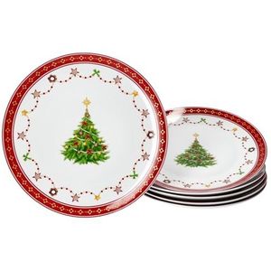 MamboCat Kerstdroom Set van 6 taartborden, kleine porseleinen ontbijtborden voor 6 personen, met kerstdecoratie, servies voor salade, dessert en meer, servies voor Kerstmis, advent en Sinterklaas