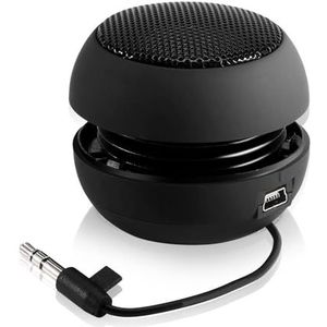 Bindpo Mini-luidspreker, 3,5 mm mini-luidspreker voor reizen, intrekbaar, met USB-kabel voor MP3, mobiele telefoons, pc's, enz. (zwart)