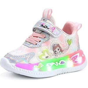 Meisjes LED Light Up Schoenen, Zeemeermin Schoenen Kinderen Lichtgewicht Knipperende Ademende Knipperende Sneakers Net Schoenen Meisjes Sneakers, (Peuter/klein kind/groot kind)(21-32) (Color : roze,