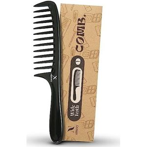 Nimxy Zwarte brede tandkam voor krullen, 1 stuk - krulkam met comfortabel handvat voor het ontwarren van gemiddeld tot lang nat en golvend haar - kappers- en stylingkam