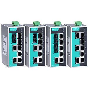 Unmanaged Ethernet switch with 7 10/100BaseT(X) ports, and 1 100BaseFX single-mode port with SC connector, -40 to 75°C operating temperature