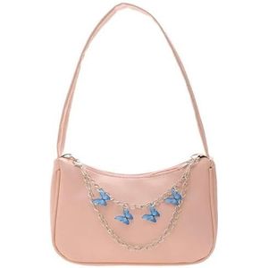 Handbags Women Butterfly Chain Shoulder Bags Ladies Pure Color Small Shopper Bag Female Handbags-Pink