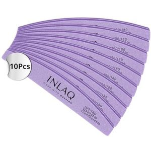 INLAQ® Nagelvijl Dubbelzijdig Wasbaar Herbruikbaar Nagelverzorging voor Manicure Gelnagels Acryl Nagelsalon Thuisgebruik Nagelstyliste - Nail Art Vijlen Korrel 100/180 Set van 10 Paars