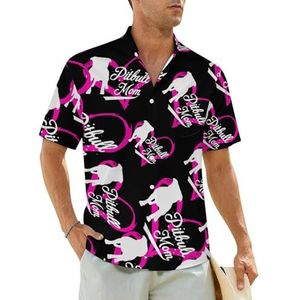 Proud Pitbull Mom herenoverhemden met korte mouwen, strandshirt, Hawaiiaans shirt, casual zomershirt, S
