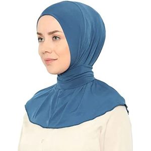 World of Shawls Hidjab klaar voor gebruik, snel aan te trekken, voor dames, meisjes, vrouwen, met knopen om achteraan dicht te maken, hoogwaardige sjaal van jersey, Blauwgroen, one size