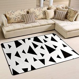 Vloerkleed, 100 x 150 cm, klassieke driehoek geometrisch, wit en nerocucine, absorberend tapijt, opvouwbaar, stofdicht, voor keuken, slaapkamer