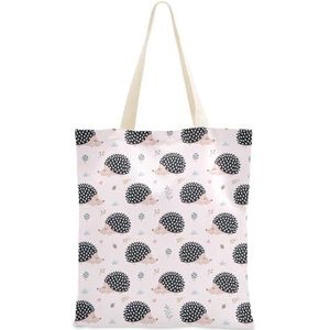 linqin Leuke egels bos canvas tas voor meisjes vrouwen herbruikbare shopper draagtas boodschappentas met binnenzak om te winkelen, Schattige egels bos, 15"" x 16.3