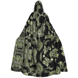 FRESQA Dollar Teken Geld Unisex Hooded Lange Polyester Cape,Cosplay Kostuums Kerstfeest Vampieren Mantel