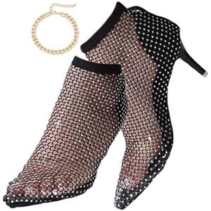 Glittery Stretchy Net Schoenen, Ultra Comfortabele Glanzende Gem Mesh Schoenen Met Hoge Hakken Lage Hak Slip Op Voor Vrouwen (Color : B, Size : 41 EU)