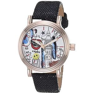 Disney Unisex-Volwassenen Analoog Japans Quartz Horloge Met Lederen Band WDS001022, Zwart, Quartz Horloge