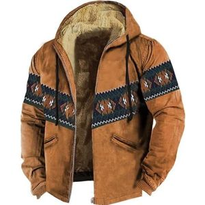 Mannen Western Etnische Jassen, Vintage Print Bohemen Casual Jassen met Lange Mouwen, Sherpa Fleece Gevoerd Winter Warm Truien Hoodie (Color : Jacket 6, Size : XL)