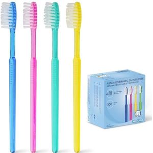 200x ARNOMED wegwerptandenborstels met tandpasta, tandenborstels individueel verpakt, tandenborstel rood, blauw, groen & geel, reistandenborstelset, wegwerptandenborstel incl. tandpasta met muntsmaak
