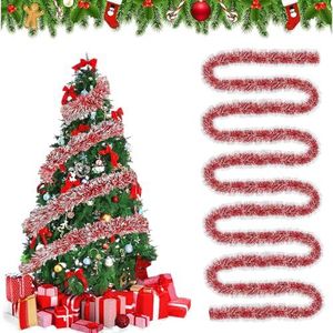 Kerstslingers, 10 m lametta, kerstboomornamenten, kerstslinger, kerstslingers, glanzend, lametta slinger, Kerstmis, vakantie, binnen en buiten decoraties (rood) (B)