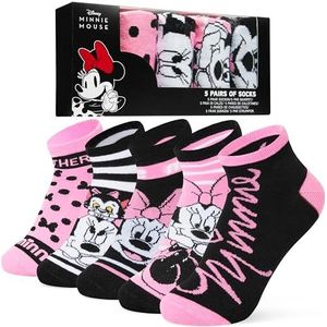 Disney Dames enkelsokken, zachte en ademende sokken, set van 5 - cadeaus voor haar, Roze/Zwart Minnie, 2.5-7.5