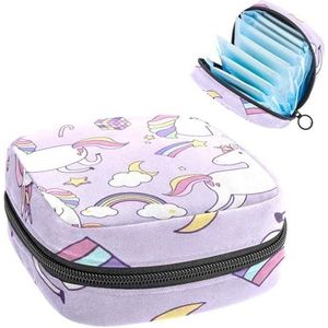 Opbergtas voor maandverband, menstruatiecup zakje tampon tas, menstruatiepads, houder organizer voor vrouwen en meisjes, schattige eenhoorns