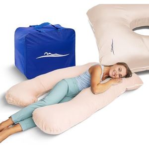 MKS Comfortkussen, origineel premium ergonomisch verkoelend knuffelkussen, lichaamskussen, zijslaapkussen voor volwassenen, voor een betere slaap, 100 x 150 cm, bamboe (koelend)/beige