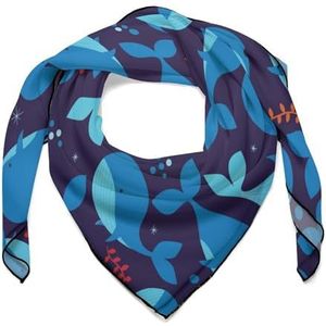 Blauwe walvissen patroon bandana vierkant satijn zijden nek hoofd haar sjaal lichtgewicht wraps halsdoek zakdoek