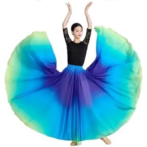 Flamencorok for vrouwen, 720 graden, volle cirkelvormige swingrok, Spaans danskostuum, volwassen, vloeiende, geplooide gelaagde rok for optredens, Halloweenfeest, rode krijtthema-outfit(Blue_L)