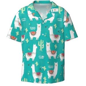 YJxoZH Alpaca Cactus Print Heren Jurk Shirts Casual Button Down Korte Mouw Zomer Strand Shirt Vakantie Shirts, Zwart, M