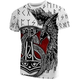 Unisex Viking Odin Raven T-shirt, Scandinavisch 3D Digitaal Printen Thor's Hamer Tattoo Paar Harajuku Straattops, Summer Beach Party Quick Dry Plus Size Top (Color : Raven B, Size : 3XL)