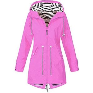 ERZU Mid-Lengte Regenjas Vrouwen Windjack Gestreepte Klimmen Regenjassen Waterdichte Lichtgewicht Outdoor Hooded Trench, roze (hot pink), M