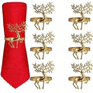 Kerst Servetringen - 6 stuks kerst legering servet ringhouder huishoudelijke servet gesp voor tafel decor, bruiloft, Kerstmis, feestdiner, Thanksgiving (rendier) (goud)