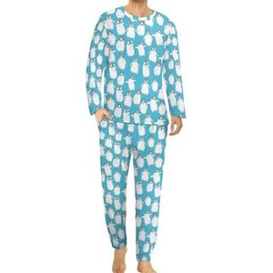 Pinguïn Patroon Mannen Pyjama Set Lounge Wear Lange Mouwen Top En Bottom 2-delige Nachtkleding