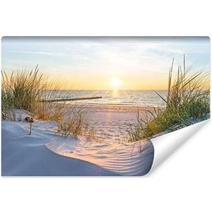 Muralo Fotobehang, strand, zee, duinen, zon, hemel, water, landschap, natuur, 3D-effect, moderne wandbehang, wanddecoratie voor woonkamer, slaapkamer, eetkamer, vlies, br. 135 cm x hoogte 90 cm)