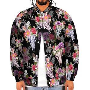 Herten Schedels met Bloemen Grappige Mannen Baseball Jacket Gedrukt Jas Zachte Sweatshirt Voor Lente Herfst