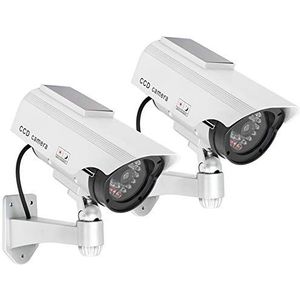 COM-FOUR® 2x camera dummy voor buiten - dummy camera met muurbeugel - solar bewakingscamera met led voor in huis - bewakingscamera dummy (02 stuks)