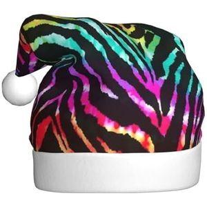 DOFFO Kerstmuts Kleurrijke Regenboog Zebra Gedrukt Pluche Grappige Kerstman Hoed Voor Volwassen Leuke Xmas Hoed Voor Nieuwjaar Feestelijke Party