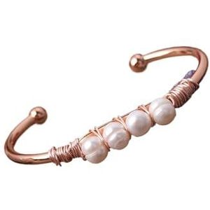 Natuurlijke Turkoois Chunky Kralen Gouden Open Manchet Armband for Vrouwen Barokke Parel Kralen Open Armband Bangle Sieraden (Color : Pearl Rose)