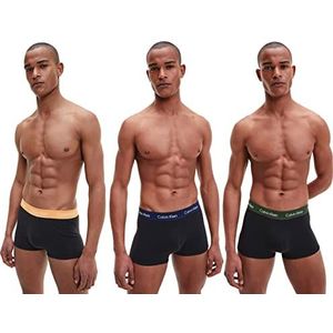 Calvin Klein 3 Pack Low Rise Trunks - Katoen Stretch heren Boxers Lage taille,Zwart (Oranje/Blauwe Schaduw/Groen),L