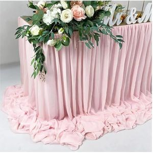 Tafelrokversiering, Chiffon tafelrok extra lang 6FT & 9FT doorschijnend tafelkleed for babyshowers verjaardagen taartdecoratie veelkleurig(Champagne,9ft x145cm drop)