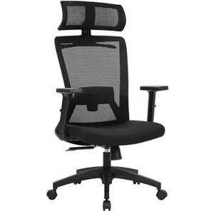 SONGMICS Bureaustoel, ergonomische bureaustoel, netbespanning, verstelbare hoofdsteun, in de hoogte verstelbare rugleuning, kantelhoek tot 120°, belastbaar tot 120 kg, zwart OBN057B02