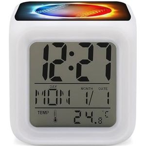 Vliegende Gloeiende Baseball Digitale Wekker voor Slaapkamer Datum Kalender Temperatuur 7 Kleuren LED Display