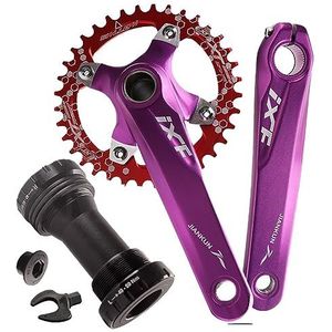 Vouwfiets Crank Arm Set 32/34/36/38T Ovale En Ronde Kettingblad 170mm Aluminium Holle Geïntegreerde Mtb Crank Met Trapas (Color : Purple, Size : Round38T)