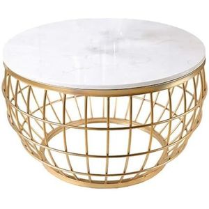 JLVAWIN Salontafel Mid-Century Moderne Ronde Kleine Salontafel voor Woonkamer, Wit Marmeren Top en Gouden Metalen Basis Nachtkastjes (Grootte: 80x80x45cm)