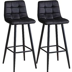 Barkrukken Barkrukken Aanrechtstoelen Set Van 2 Fluwelen Ontbijtbarstoelen Met Metalen Poten, Hoge Krukken Voor Bar Barkruk (Color : Black, Size : Seat Height 75cm)