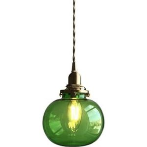 LANGDU Japanse glazen kroonluchter, Scandinavische vintage messing hanglamp, in hoogte verstelbare hanglamp for keukeneiland studeerkamer woonkamer bar(Color:Green)