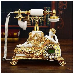 Telefoon woonkamer luxe Europese telefoon sculptuur goud witte achtergrondverlichting telefoon mode nobele beller display lederen touw antieke telefoon retro (B)