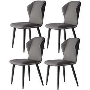 GEIRONV Eetkamerstoel Set van 4, modern PU-leer met rugleuning zacht kussen en koolstofstalen stoelpoten for woonkamer slaapkamer keukenstoelen Eetstoelen (Color : Gris, Size : B)