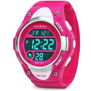Jongens Meisjes Sport Digitaal Horloge, Kinderen Outdoor Waterdichte Elektronische Horloges met LED Alarm Stopwatch, Rood, 1.46 Inch, Digitaal