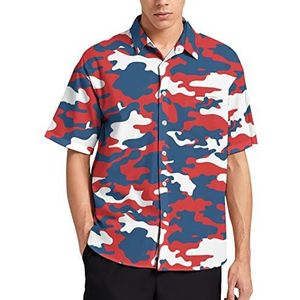Rode Camouflage Hawaiiaanse Shirt Voor Mannen Zomer Strand Casual Korte Mouw Button Down Shirts met Zak