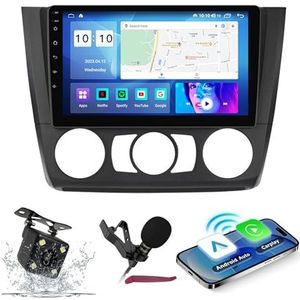 Android 14 Autoradio Navi voor B-MW 1Series (2008-2012) 9 ""Screenradio met draadloze carplay Android Auto GPS Navigatieondersteuning Bluetooth 5.0 HIFI FM 5G-WiFi SWC MIC-camera,M100s
