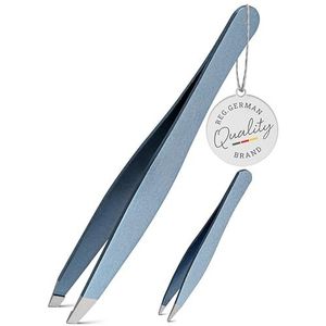 TITANIA® Pincet set – roestvrij pincet met schuine punt + puntige pincet – nauwkeurig roestvrijstalen pincet voor wenkbrauwen, ingegroeide haren en splinters, blauw
