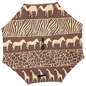 Jeansame Omgekeerde Paraplu's Dubbele Laag Winddichte Paraplu met C vormige Handvat voor Auto Gebruik Mannen Vrouwen Vintage Afrikaanse Giraffe Camel