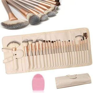 HEPAZ - Make-up Borstels Set - 24 Stuks - Inclusief Reinigingsei en PU Lederen Tas