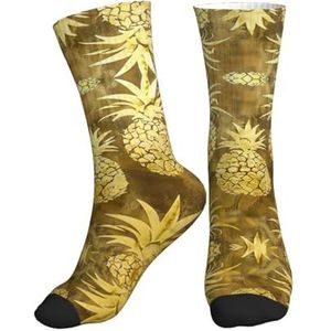 ERSDWRE Gouden Ananas Achtergrond Print Crew Sokken, Atletische Sokken Voor Mannen, Womens Gewatteerde Zachte Sok Voor Gym Running Sport, 1 zwart, One size