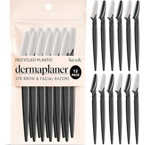 Kitsch dermaplaning tool - Gezichtsmes voor vrouwen en mannen, wenkbrauwtrimmer, gezichtsscheermes, gezichtsbeharing verwijderen, dermaplane mes, 12 stuks (zwart)